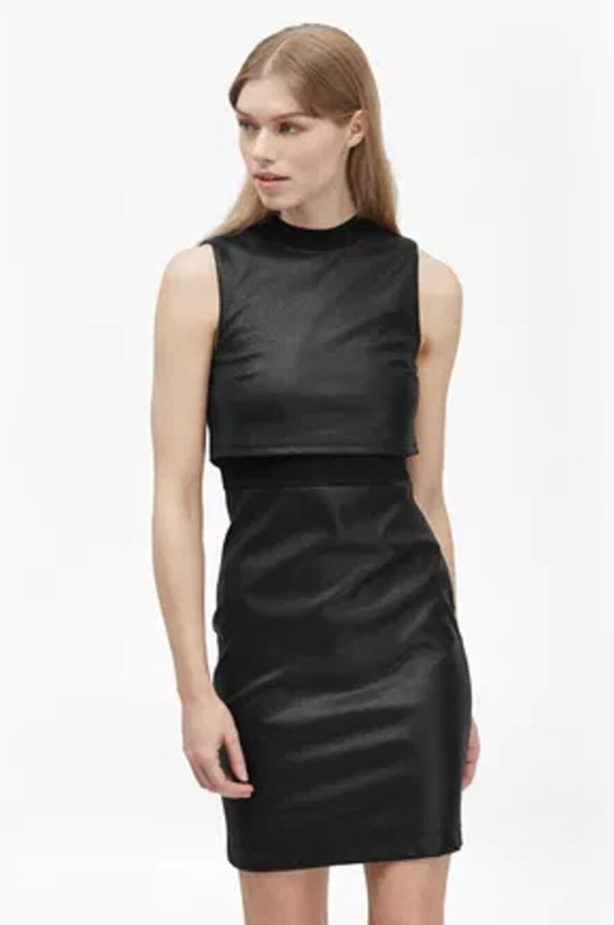 French Connection Cracked Earth Dress Faux Leather Turtleneck Sleeveless Mini